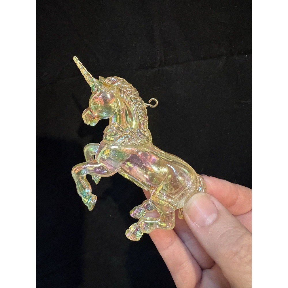 Clear Iridescent Unicorn CHRISTMAS ORNAMENT Vintage Mad Hong Kong